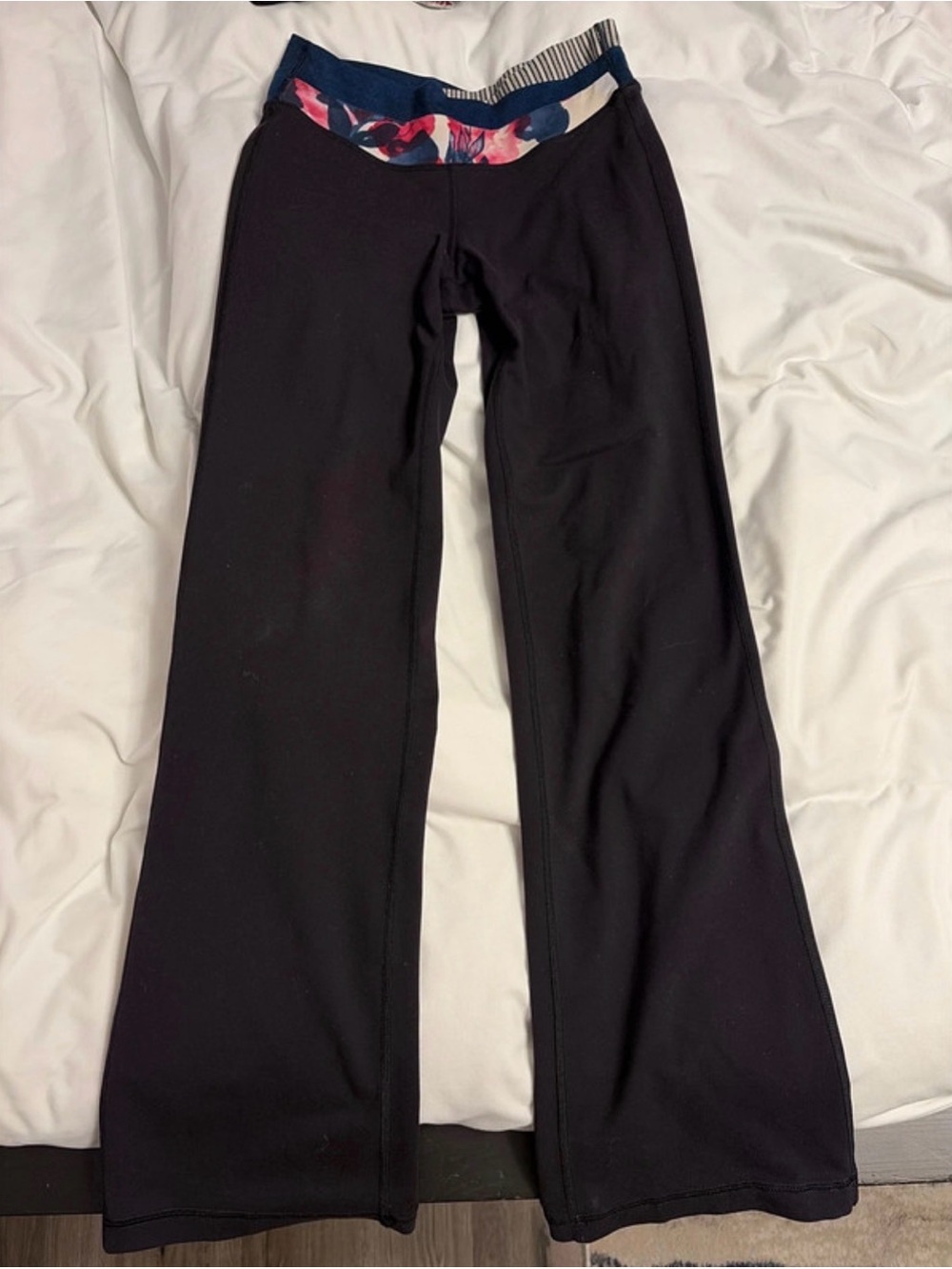 lululemon Black Flare Pants with Pink & Blue Waistband